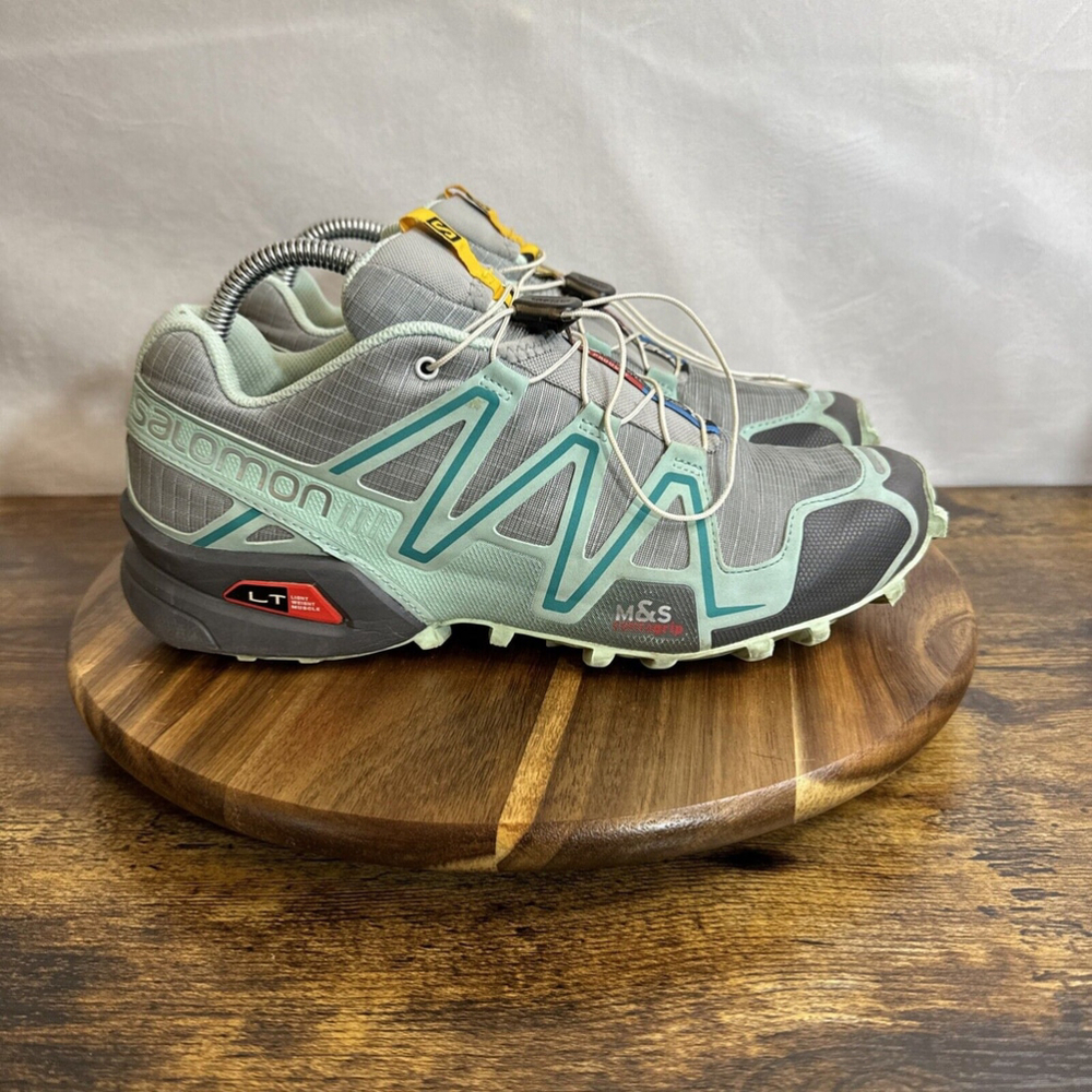 Salomon Womens Speed Cross 3 LT Trail Hiking Shoes Teal Gray Sz 9 Outdoor Light